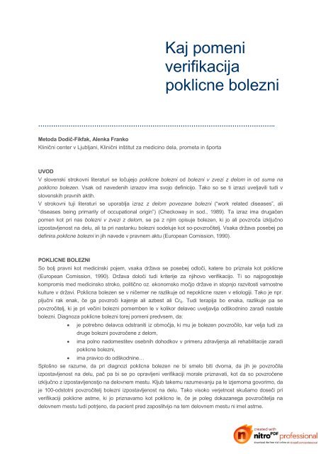 Poklicne alergijske bolezni, zbornik predavanj - BolniÅ¡nica Golnik