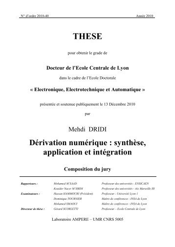 Dérivation numérique : synthèse, application et intégration