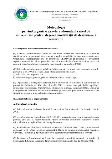 Metodologie privind organizarea referendumului la nivel de ...