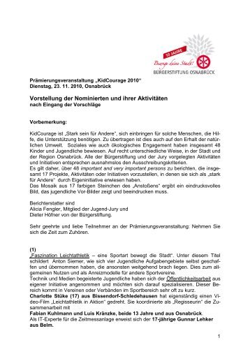 Vorstellung der Nominierten - Bürgerstiftung Osnabrück