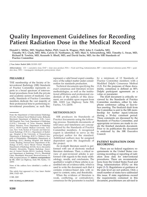 Quality Improvement Guidelines for Recording Patient Radiation ...