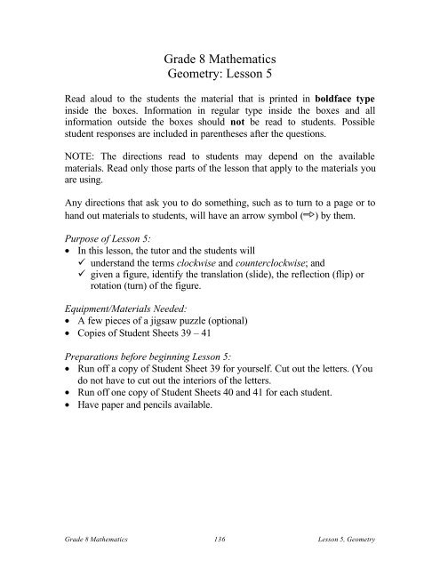 Grade 8 Mathematics Geometry Lesson 5