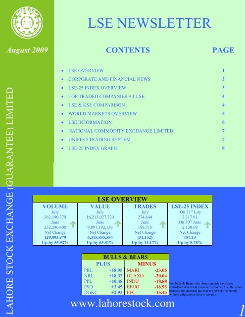LSE August 2009 Newsletter - Lahore Stock Exchange