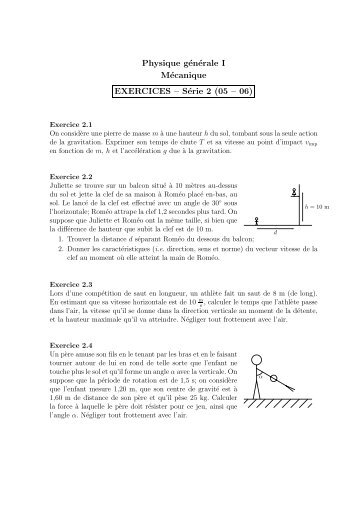 Physique générale I Mécanique EXERCICES – Série 2 (05 ... - cream