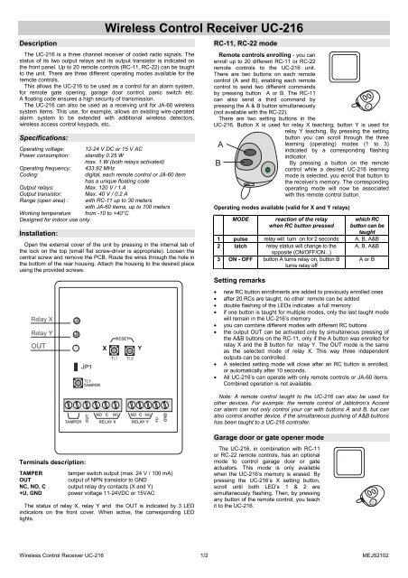 Wireless Control Receiver UC-216