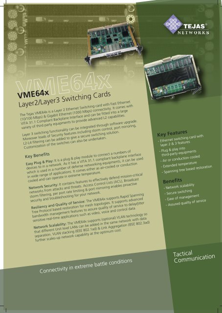 Military-grade, VME-compatible, L2/L3 card for - Tejas Networks