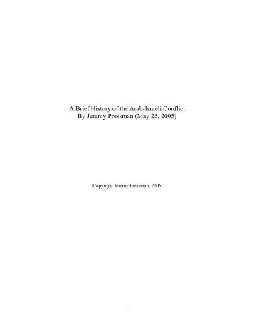 A Brief History of the Arab-Israeli Conflict By Jeremy Pressman (May ...