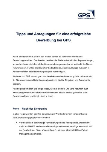 Tipps und Anregungen für eine erfolgreiche Bewerbung bei GPS