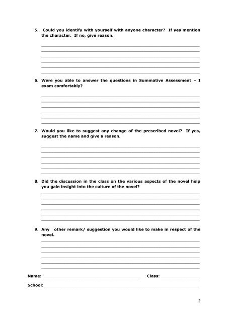 1 For Students of Class IX Feedback form - CBSE