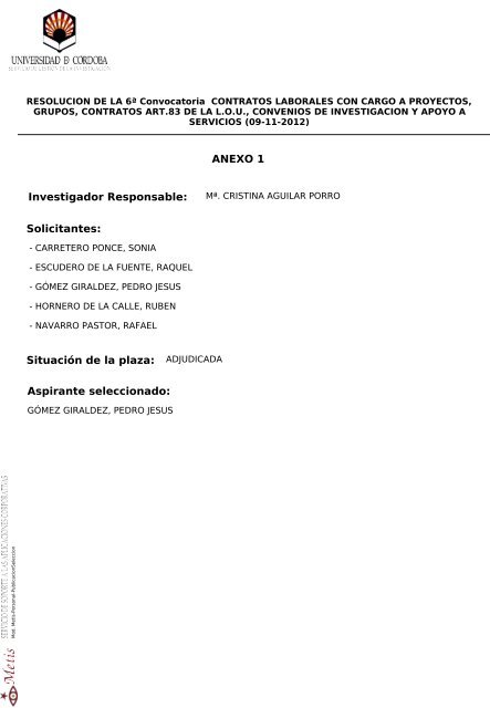 ANEXO 1 Investigador Responsable: Solicitantes: SituaciÃ³n de la ...