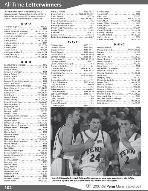 All-Time Letterwinners - University of Penn Athletics