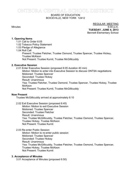 6/4/13 Regular Meeting Minutes - Onteora Central School District