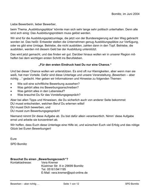 20040609 Bewerbungstraining.pdf - SPD-Ortsverein Bomlitz Bomlitz