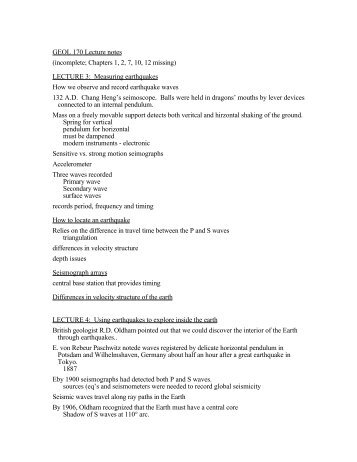 GEOL 170 Lecture notes (incomplete; Chapters 1, 2, 7, 10, 12 ...