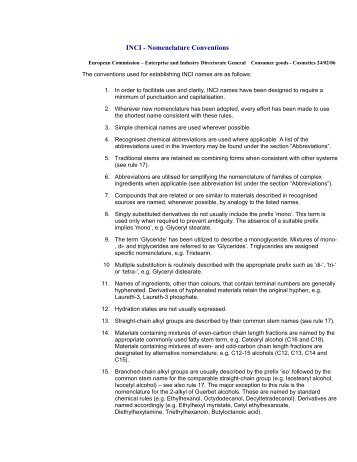 INCI - Nomenclature Conventions - SurfaTech