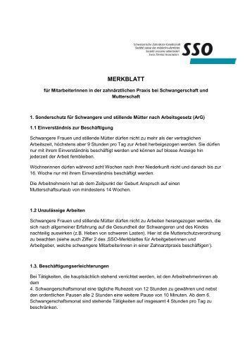 Merkblatt Schwangerschaft Mitarbeiterin (.pdf) - SSO Zug