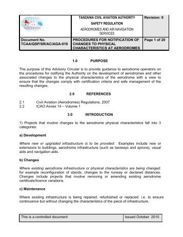 Procedures for Changes to Physical Characteristics at Aerodromes