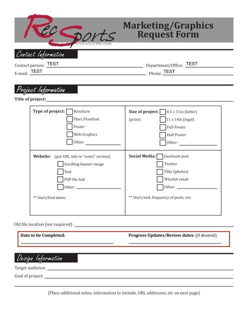 Marketing/Graphics Request Form Contact Information Project ...