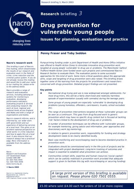 Drug prevention for vulnerable young people - Nacro