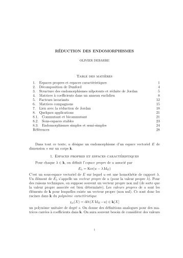 RÉDUCTION DES ENDOMORPHISMES Table des mati`eres 1 ...