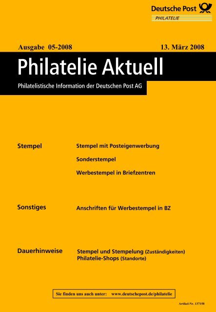 Ausgabe 05-2008 13. März 2008 - Deutsche Post - Philatelie