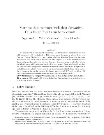 Matrices that commute with their derivative. On a letter from Schur to ...