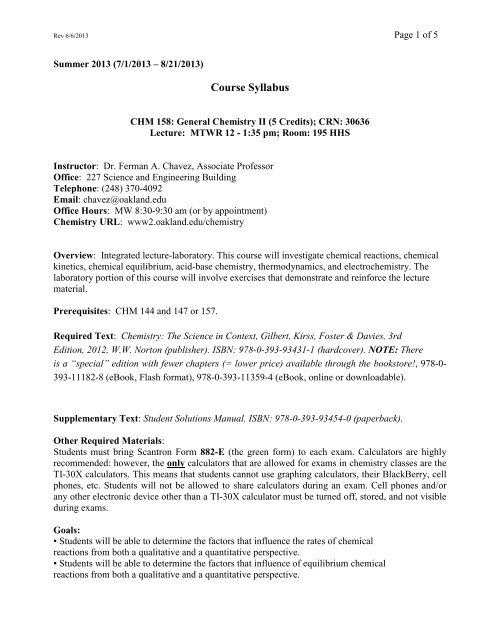 Course Syllabus Oakland University Course Syllabus Oakland University