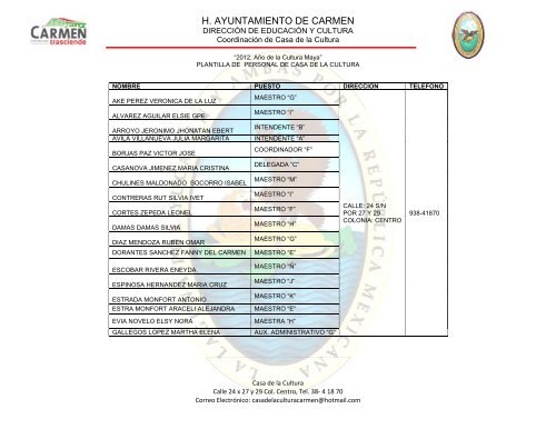 Ver Directorio - H. Ayuntamiento de Carmen