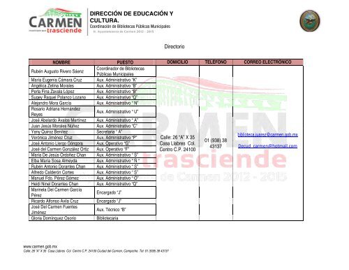 Ver Directorio - H. Ayuntamiento de Carmen