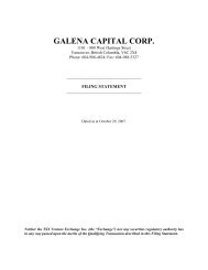 Galena Capital Corp. Filing Statement - Small Cap News