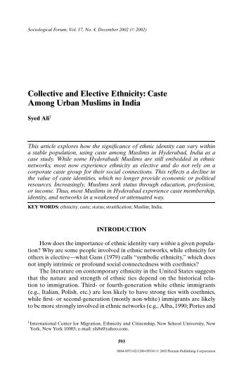 Collective and Elective Ethnicity: Caste Among Urban ... - myweb