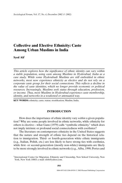 Collective and Elective Ethnicity: Caste Among Urban ... - myweb