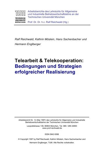 Telearbeit & Telekooperation - Lehrstuhl für Allgemeine und ...