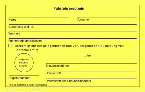 Anlage 1.1, Unbefristeter Fahrlehrerschein