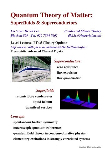 Quantum Theory of Matter: - Condensed Matter Theory