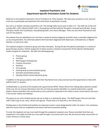 Inpatient Psychatric Department Specific Orientation Checklist