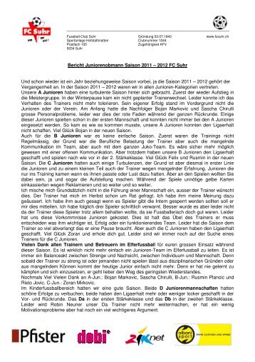 Bericht Junioren Obmann 2012 - FC Suhr