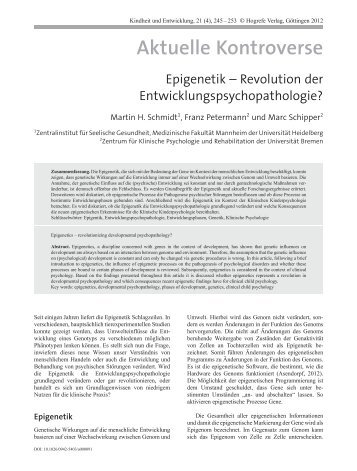 Epigenetik – Revolution der Entwicklungspsychopathologie?