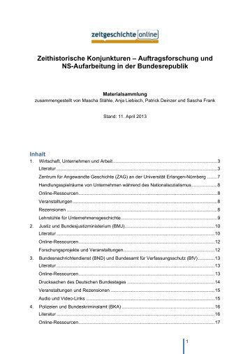 Materialsammlung zur Auftragsforschung und NS-Aufarbeitung