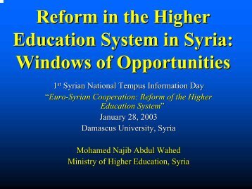 Reform in the Higher Education System in Syria: Windows of ...
