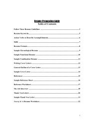 Resume Preparation Guide Table of Contents - Daytona State College