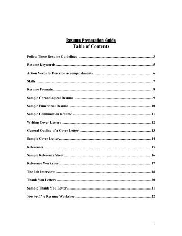 Resume Preparation Guide Table of Contents - Daytona State College