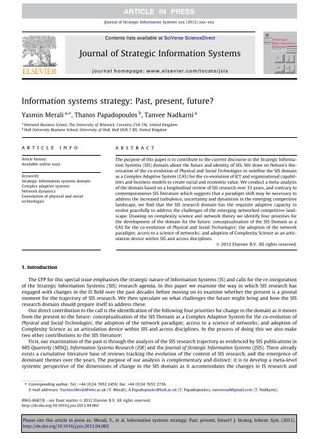 Information systems strategy: Past, present, future?