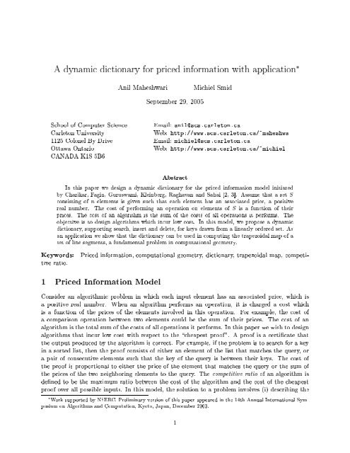 A Dynamic Dictionary For Priced Information With Application Anil