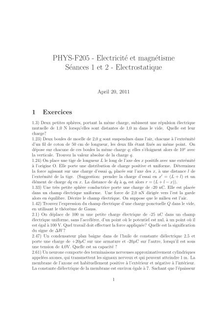 PHYS-F205 - Electricité et magnétisme Séances 1 et 2 ... - IIHE