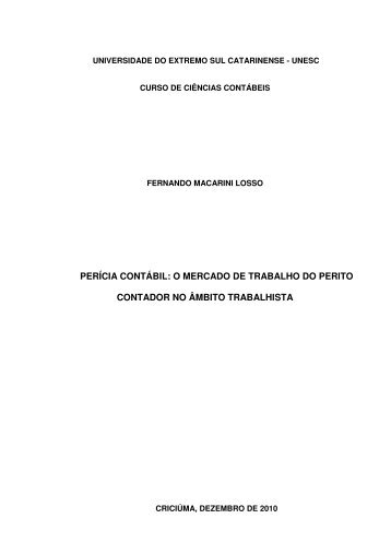 perÃ­cia contÃ¡bil: o mercado de trabalho do perito contador ... - Unesc