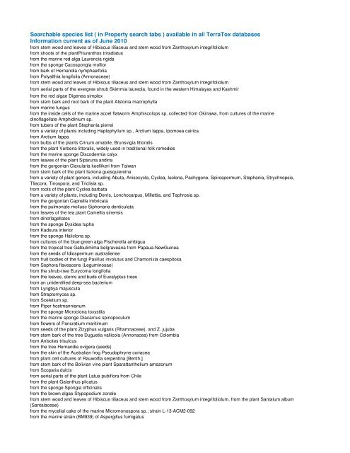 Searchable species list ( in Property search tabs ... - TerraBase Inc.