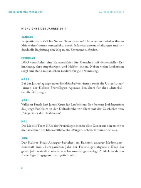 Jahresbericht 2011 - Kölner Freiwilligen Agentur