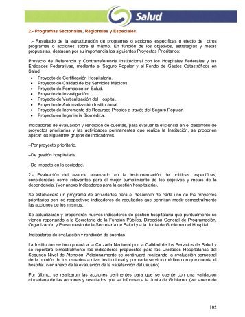 Programas Federales, Sectoriales y Estratégicos - Hospital General ...