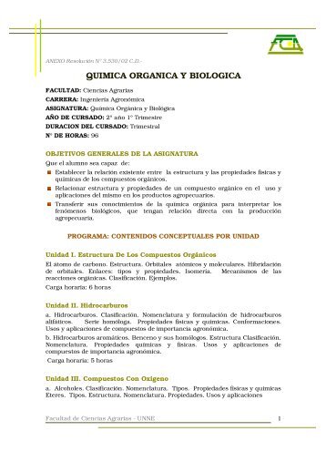QUIMICA ORGANICA Y BIOLOGICA - Facultad de Ciencias Agrarias